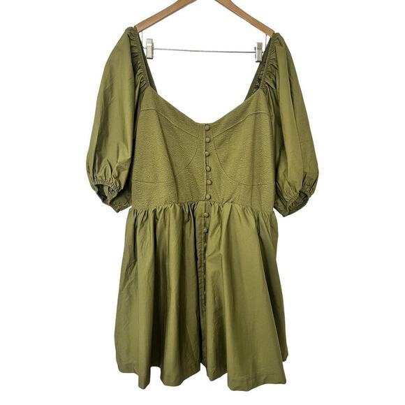 Anthropologie Maeve Puff Sleeve Sweetheart Mini Dress Size 2X Moss Green NEW - Picture 1 of 8